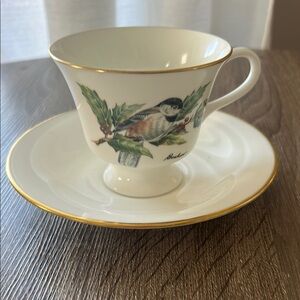 Boehm Fine Bone Porcelain Elegant White and Gold Bird Design Teacup and Saucer